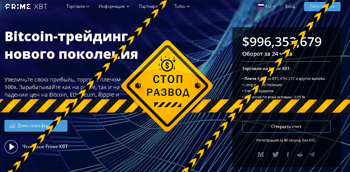 Криптоброкер PrimeXBT - разоблачение и отзывы о мошенниках